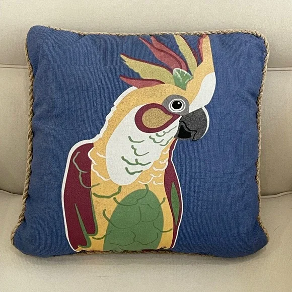 Parrot Bird Indoor/Outdoor Throw Pillows Square Rope Edge Allen + Roth Set 2 - Picture 2 of 9